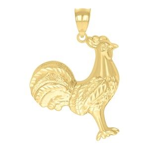 10kt 10k Yellow Gold Mens Rooster Bird Wildlife Charm Pendant